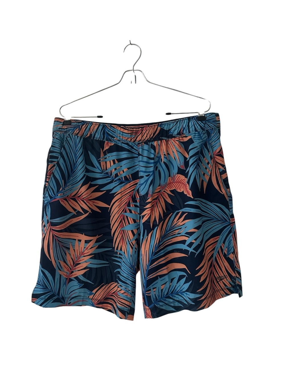 Speedo Tropical Leaf Print Swim/Beach Shorts in Blue and Peach sz Large